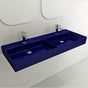 BOCCHI - Milano Wall-Mounted Sink Fireclay  47.75 in. Double Bowl for Two 1-Hole Faucets with Overflows in Sapphire Blue - Sapphire Blue