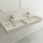 BOCCHI - Milano Wall-Mounted Sink Fireclay  47.75 in. Double Bowl for Two 1-Hole Faucets with Overflows in Biscuit - Biscuit