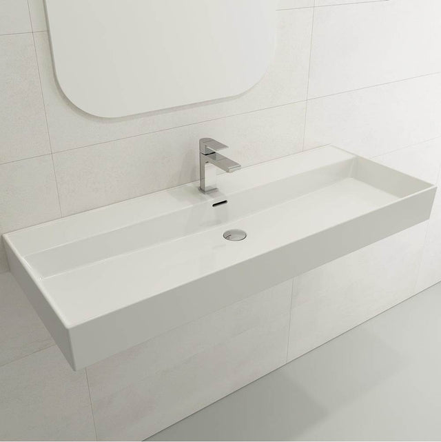 BOCCHI - Milano Wall-Mounted Sink Fireclay 47.75 in. 1-Hole with Overflow in White - White