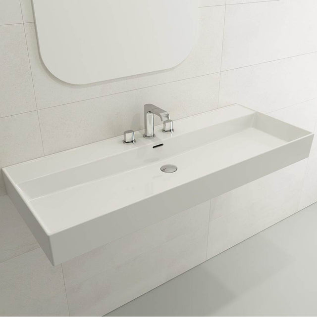 BOCCHI - Milano Wall-Mounted Sink Fireclay 47.75 in. 3-Hole with Overflow in White - White