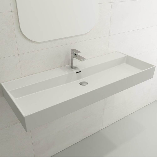 BOCCHI - Milano Wall-Mounted Sink Fireclay 47.75 in. 1-Hole with Overflow in Matte White - Matte White