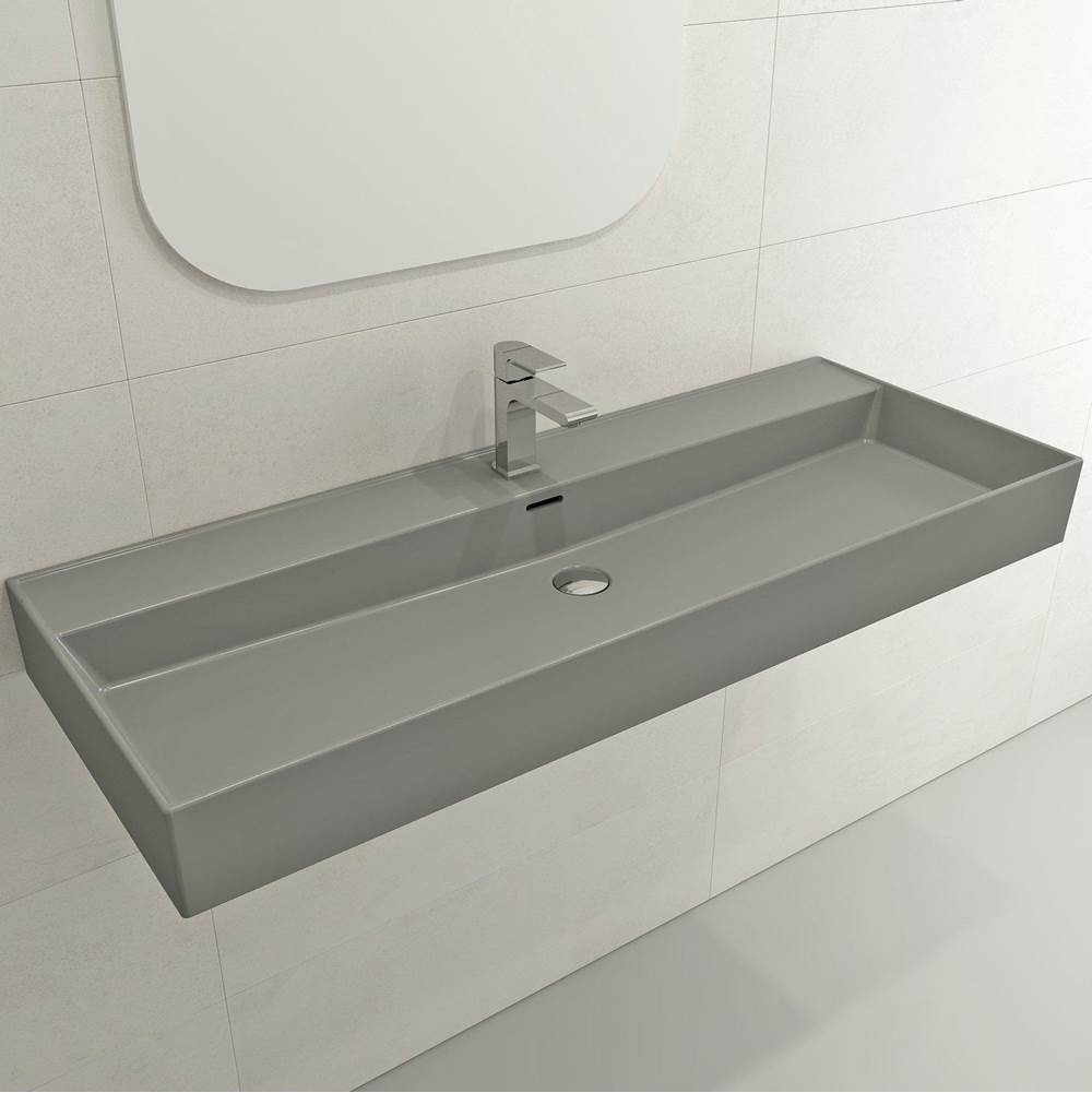 BOCCHI - Milano Wall-Mounted Sink Fireclay 47.75 in. 1-Hole with Overflow in Matte Gray - Matte Gray