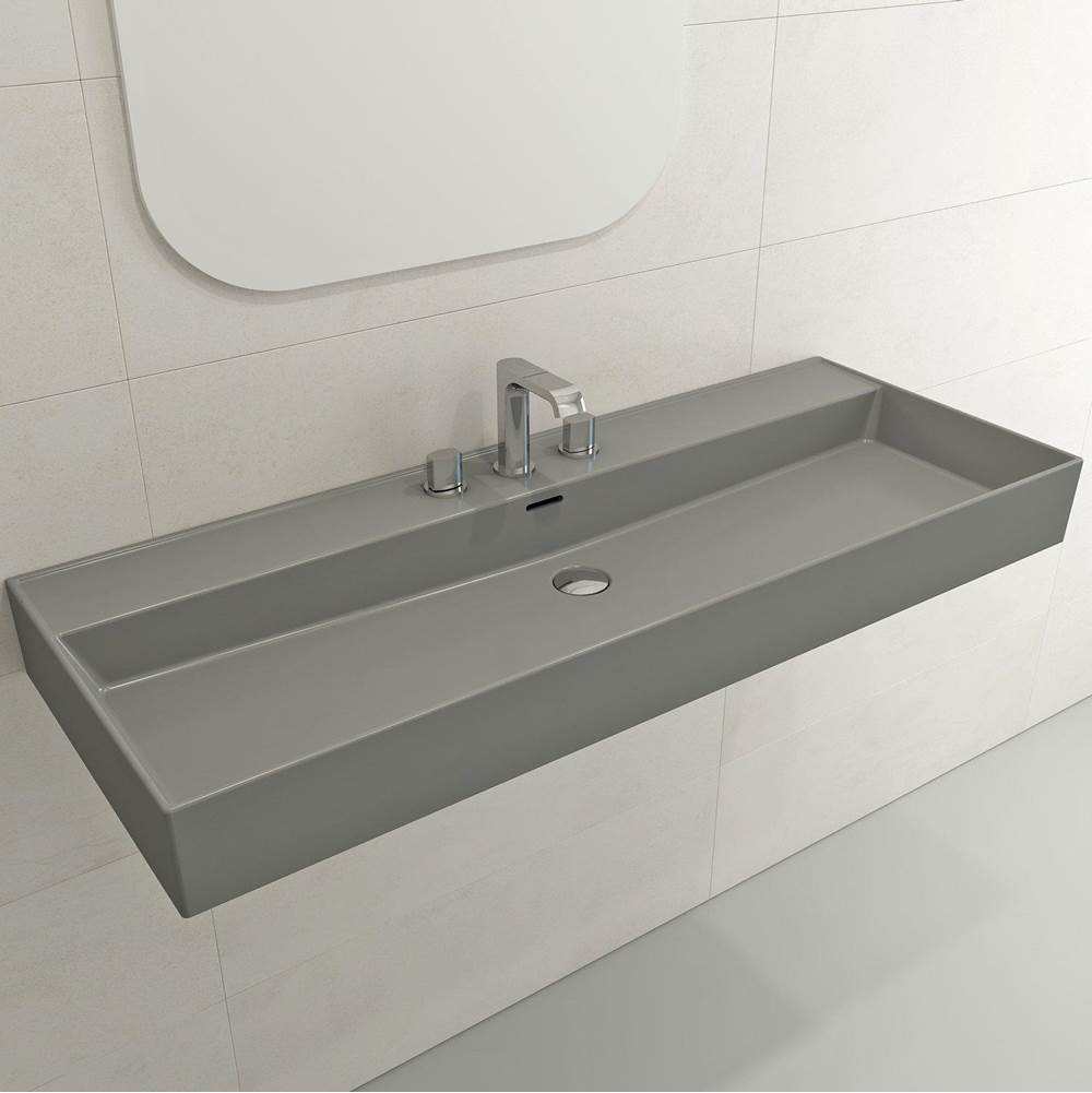 BOCCHI - Milano Wall-Mounted Sink Fireclay 47.75 in. 3-Hole with Overflow in Matte Gray - Matte Gray