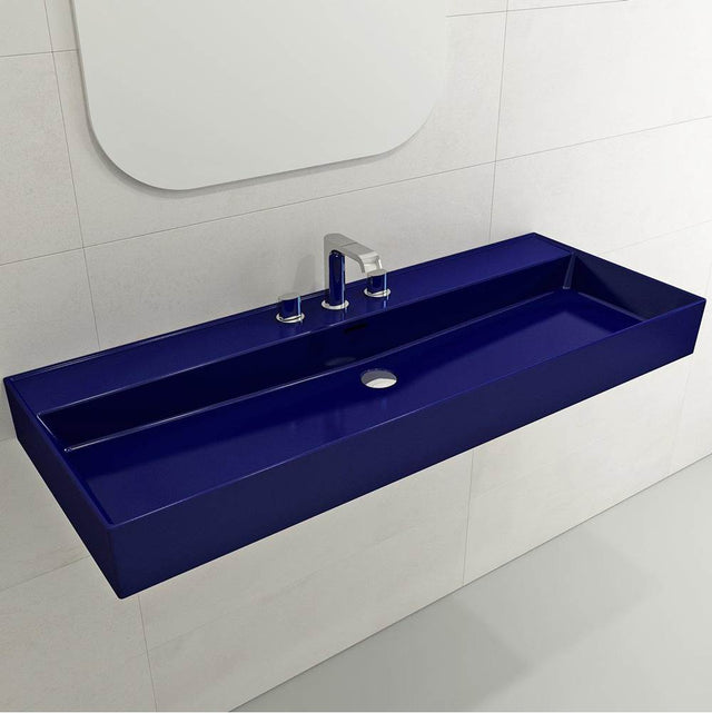 BOCCHI - Milano Wall-Mounted Sink Fireclay 47.75 in. 3-Hole with Overflow in Sapphire Blue - Sapphire Blue