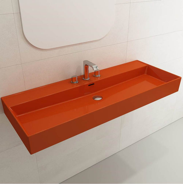 BOCCHI - Milano Wall-Mounted Sink Fireclay 47.75 in. 3-Hole with Overflow in Orange - Orange