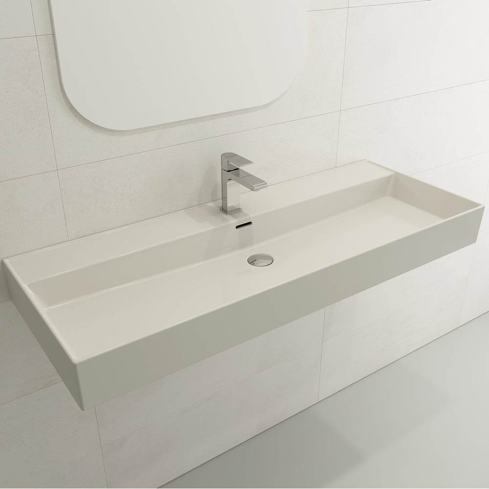 BOCCHI - Milano Wall-Mounted Sink Fireclay 47.75 in. 1-Hole with Overflow in Biscuit - Biscuit