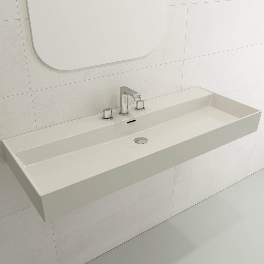 BOCCHI - Milano Wall-Mounted Sink Fireclay 47.75 in. 3-Hole with Overflow in Biscuit - Biscuit