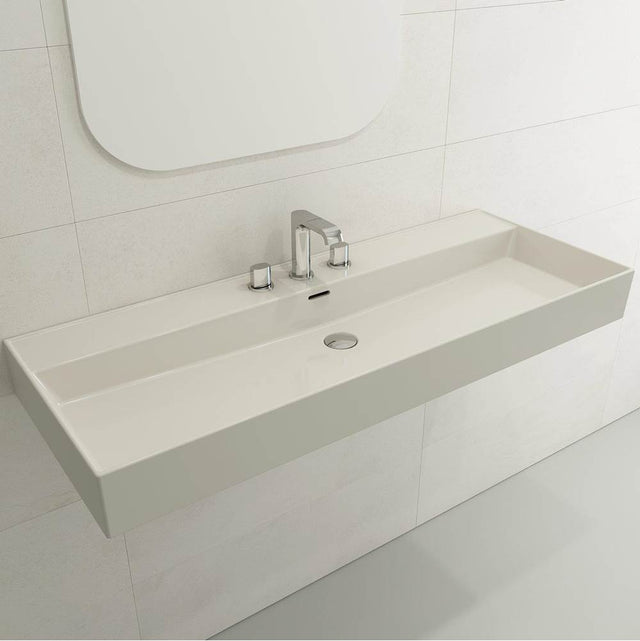 BOCCHI - Milano Wall-Mounted Sink Fireclay 47.75 in. 3-Hole with Overflow in Biscuit - Biscuit