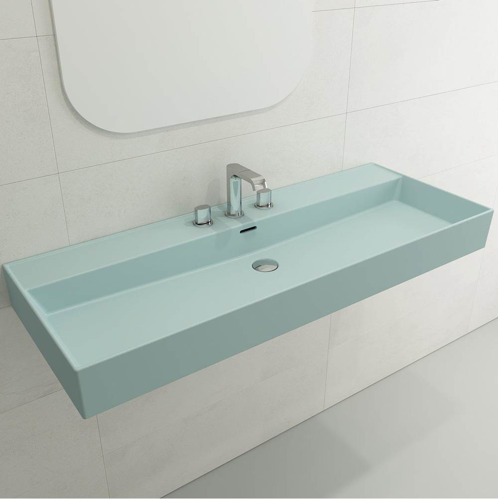 BOCCHI - Milano Wall-Mounted Sink Fireclay 47.75 in. 3-Hole with Overflow in Matte Ice Blue - Matte Ice Blue