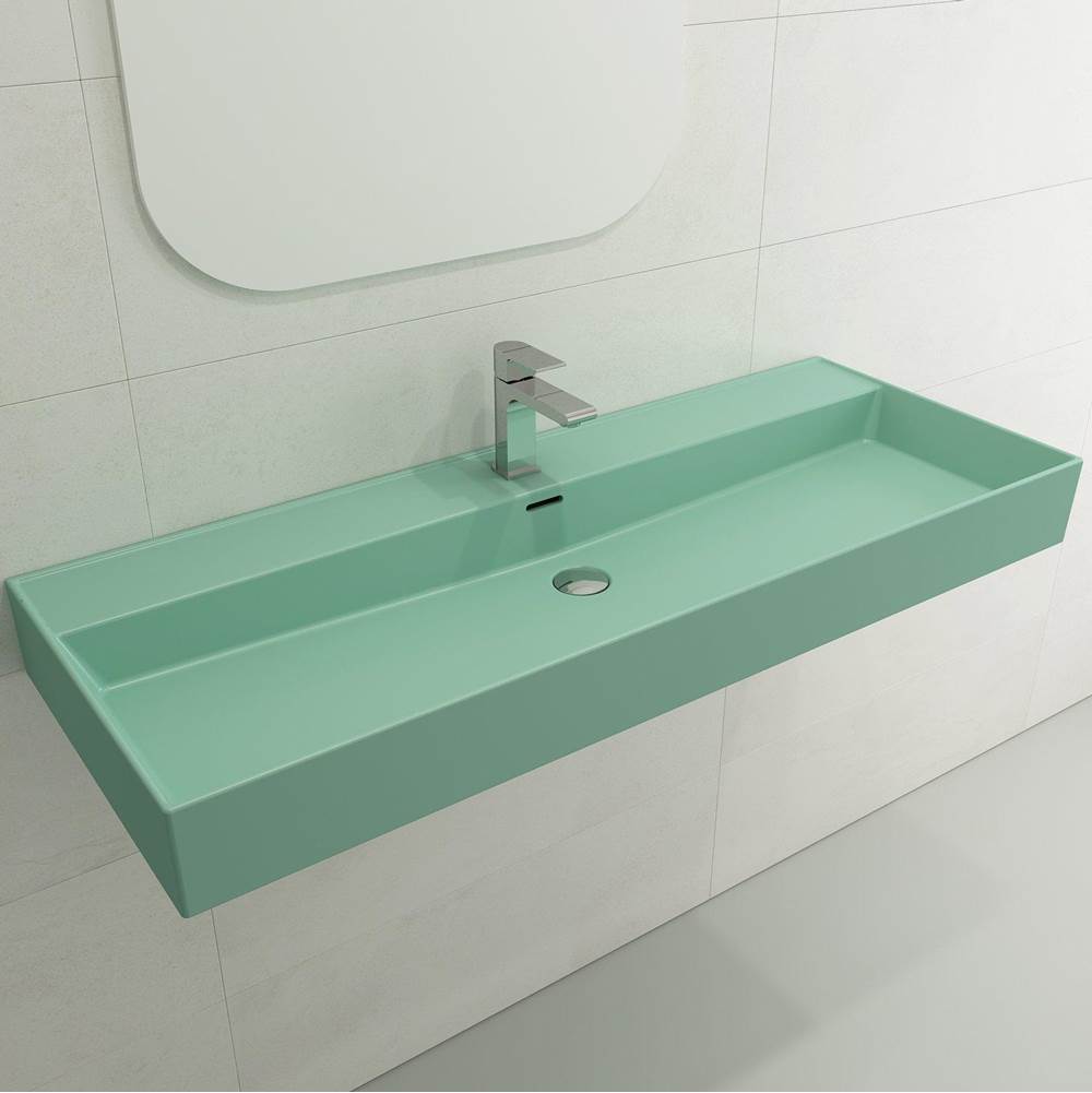 BOCCHI - Milano Wall-Mounted Sink Fireclay 47.75 in. 1-Hole with Overflow in Matte Mint Green - Matte Mint Green