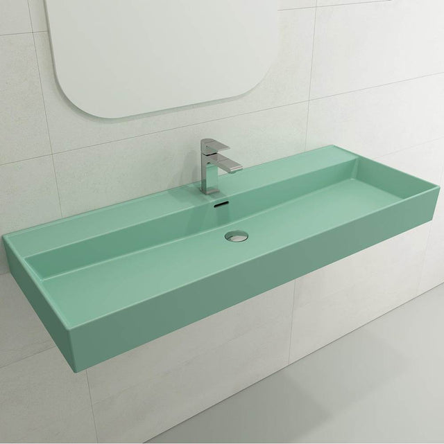 BOCCHI - Milano Wall-Mounted Sink Fireclay 47.75 in. 1-Hole with Overflow in Matte Mint Green - Matte Mint Green