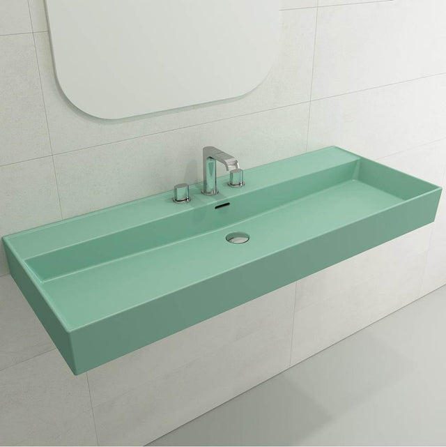 BOCCHI - Milano Wall-Mounted Sink Fireclay 47.75 in. 3-Hole with Overflow in Matte Mint Green - Matte Mint Green