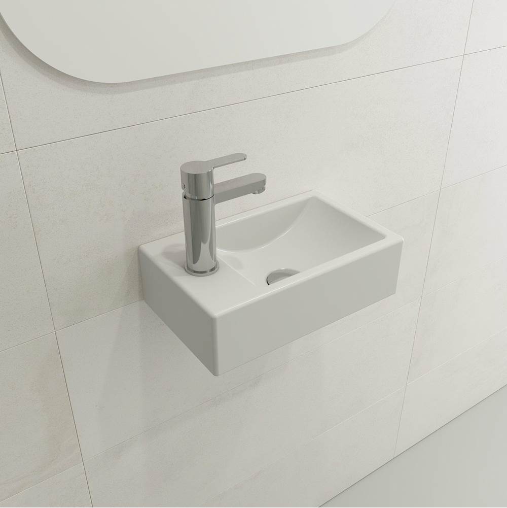 BOCCHI - Milano Wall-Mounted Sink Fireclay 14.5 in. 1-hole Right Side Faucet Deck with Overflow in Matte White - Matte White