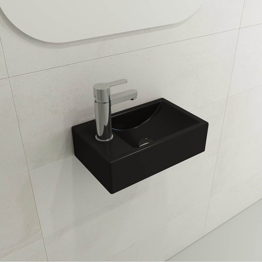 BOCCHI - Milano Wall-Mounted Sink Fireclay 14.5 in. 1-hole Right Side Faucet Deck with Overflow in Matte Black - Matte Black