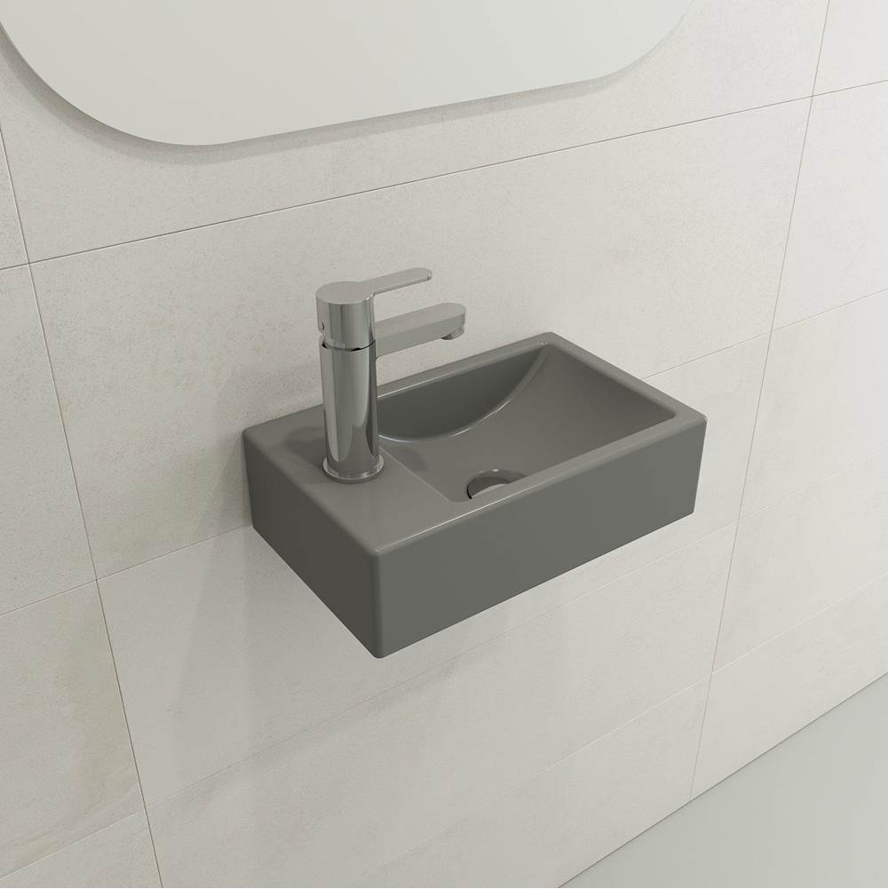 BOCCHI - Milano Wall-Mounted Sink Fireclay 14.5 in. 1-hole on Right Side with Overflow in Matte Gray - Matte Gray