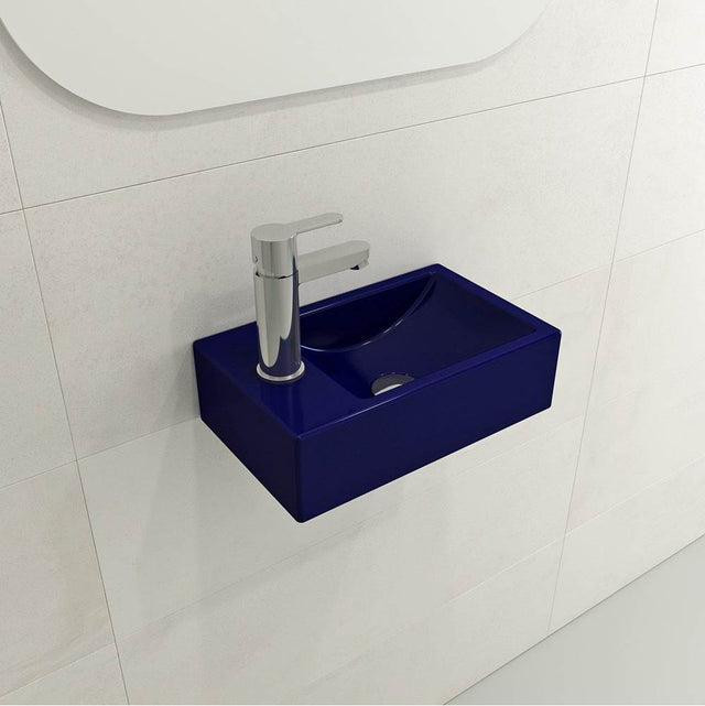 BOCCHI - Milano Wall-Mounted Sink Fireclay 14.5 in. 1-hole Right Side Faucet Deck with Overflow in Sapphire Blue - Sapphire Blue