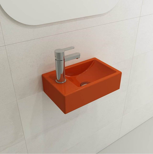 BOCCHI - Milano Wall-Mounted Sink Fireclay 14.5 in. 1-hole Right Side Faucet Deck with Overflow in Orange - Orange