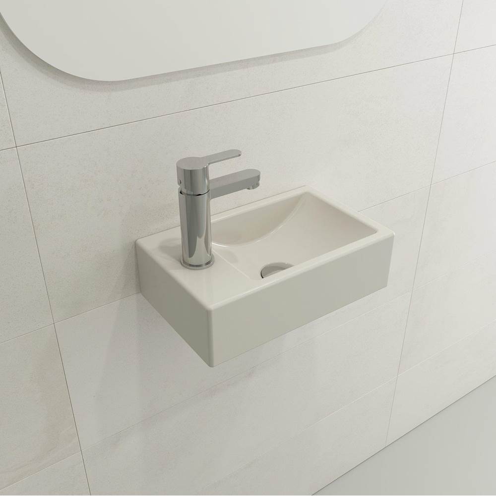 BOCCHI - Milano Wall-Mounted Sink Fireclay 14.5 in. 1-hole Right Side Faucet Deck with Overflow in Biscuit - Biscuit