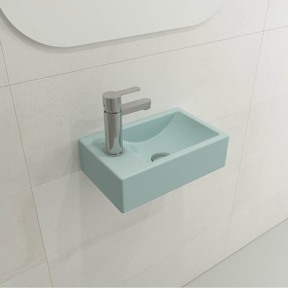 BOCCHI - Milano Wall-Mounted Sink Fireclay 14.5 in. 1-hole Right Side Faucet Deck  with Overflow in Matte Ice Blue - Matte Ice Blue
