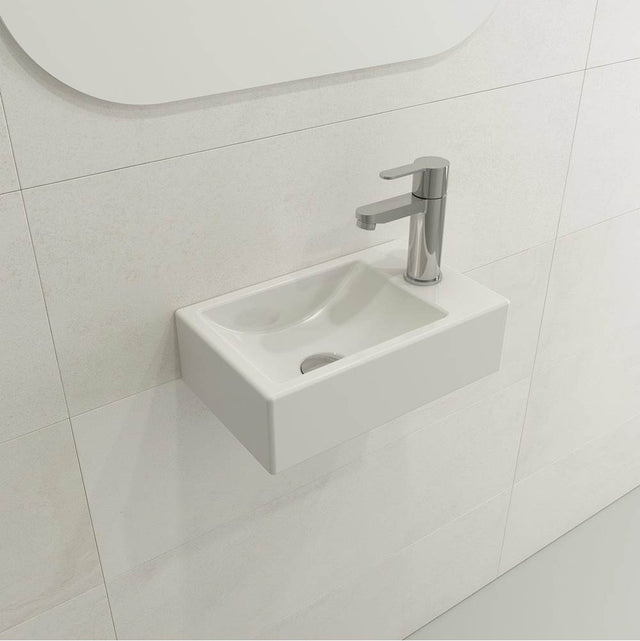 BOCCHI - Milano Wall-Mounted Sink Fireclay 14.5 in. 1-hole Left Side Faucet Deck with Overflow in White - White