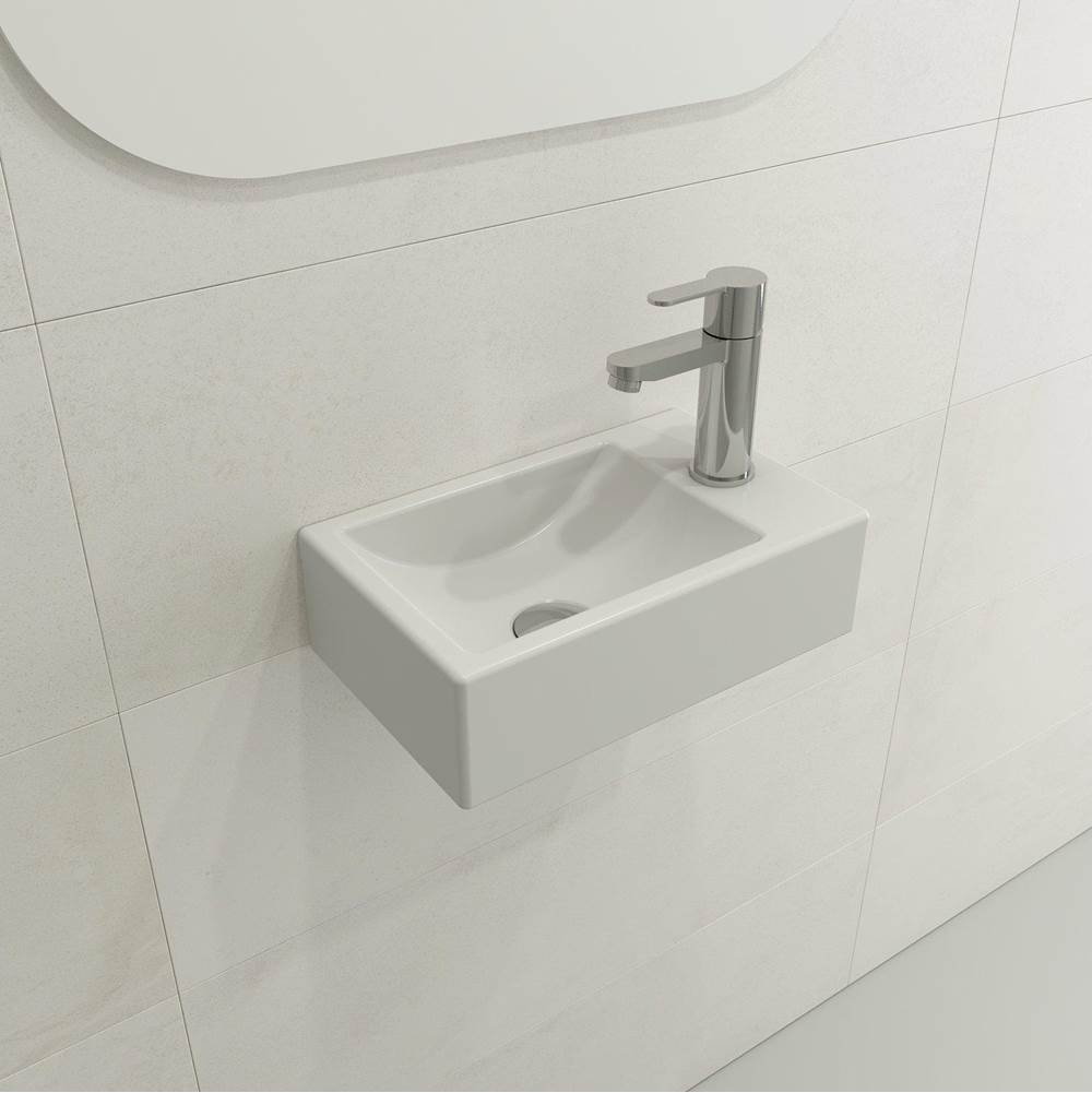 BOCCHI - Milano Wall-Mounted Sink Fireclay 14.5 in. 1-hole Left Side Faucet Deck with Overflow in Matte White - Matte White