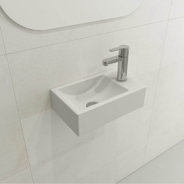 BOCCHI - Milano Wall-Mounted Sink Fireclay 14.5 in. 1-hole Left Side Faucet Deck with Overflow in Matte White - Matte White