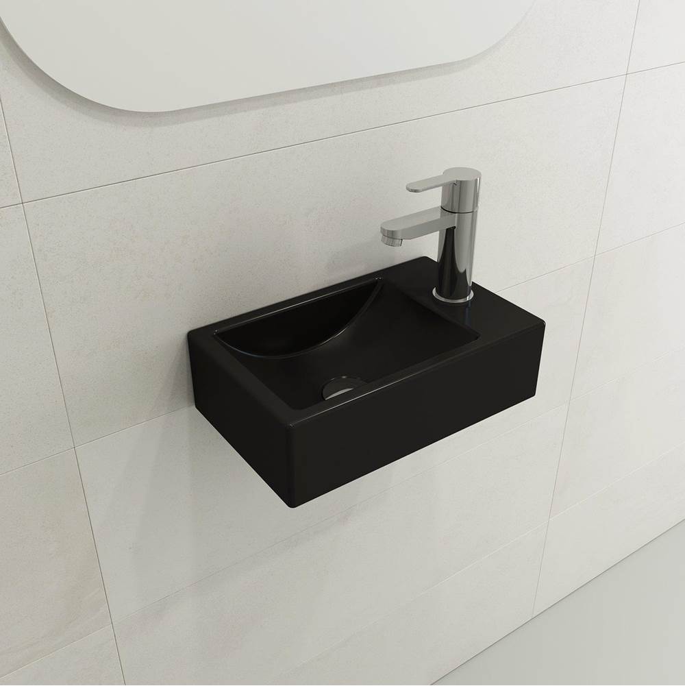 BOCCHI - Milano Wall-Mounted Sink Fireclay 14.5 in. 1-hole Left Side Faucet Deck with Overflow in Matte Black - Matte Black