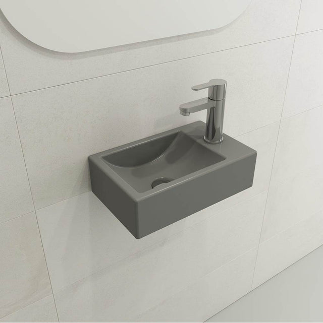 BOCCHI - Milano Wall-Mounted Sink Fireclay 14.5 in. 1-hole on Left Side with Overflow in Matte Gray - Matte Gray