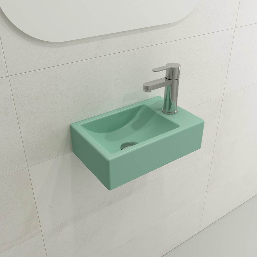BOCCHI - Milano Wall-Mounted Sink Fireclay 14.5 in. 1-hole Left Side Faucet Deck  with Overflow in Matte Mint Green - Matte Mint Green
