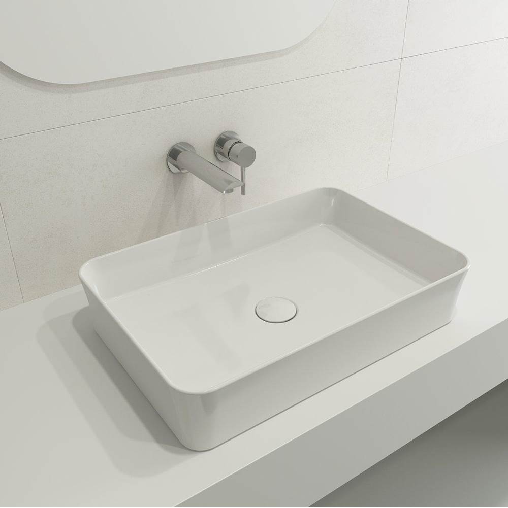BOCCHI - Sottile Rectangle Vessel Fireclay 21.5 in. with Matching Drain Cover in White - White