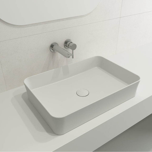 BOCCHI - Sottile Rectangle Vessel Fireclay 21.5 in. with Matching Drain Cover in Matte White - Matte White