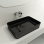 BOCCHI - Sottile Rectangle Vessel Fireclay 21.5 in. with Matching Drain Cover in Black - Black