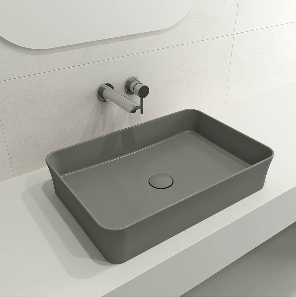 BOCCHI - Sottile Rectangle Vessel Fireclay 21.5 in. with Matching Drain Cover in Matte Gray - Matte Gray