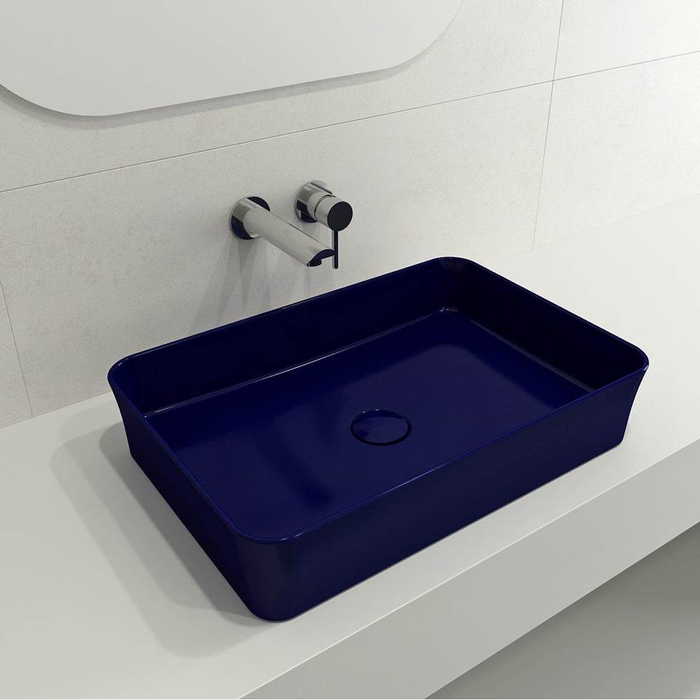 BOCCHI - Sottile Rectangle Vessel Fireclay 21.5 in. with Matching Drain Cover in Sapphire Blue - Sapphire Blue