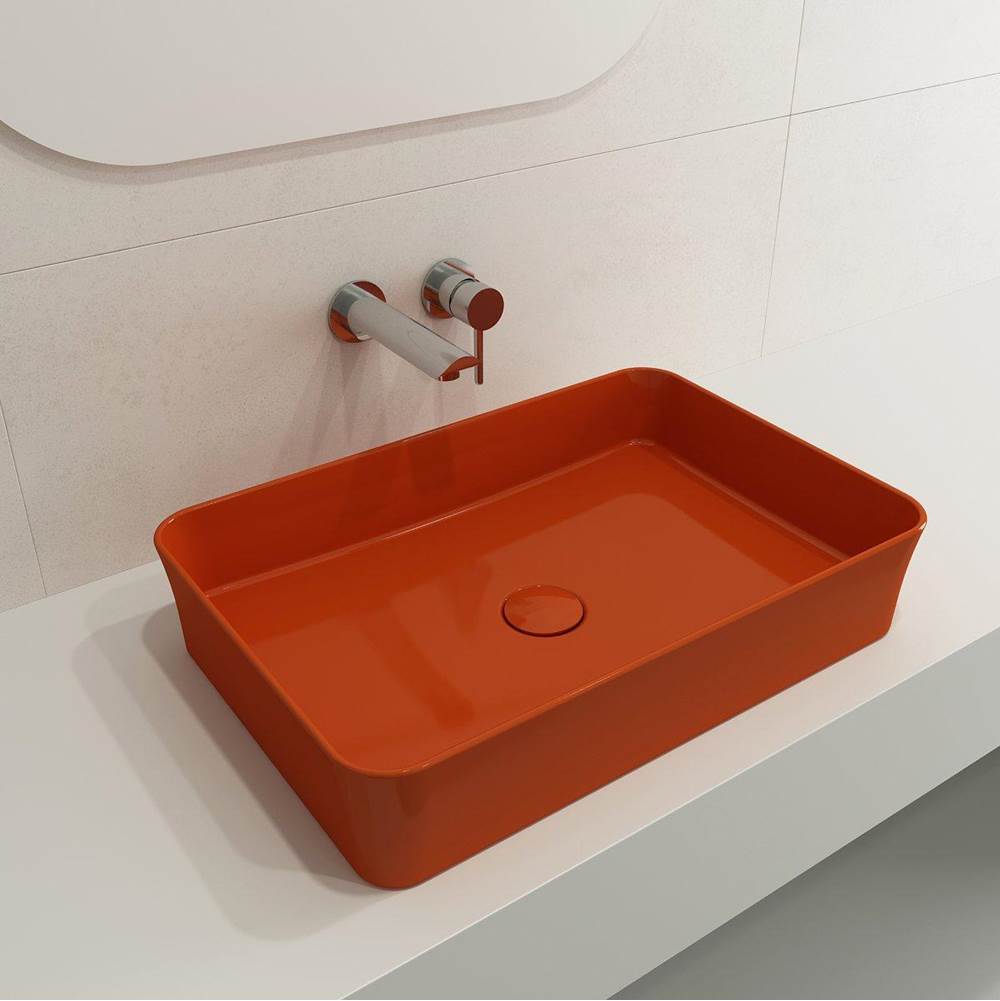 BOCCHI - Sottile Rectangle Vessel Fireclay 21.5 in. with Matching Drain Cover in Orange - Orange