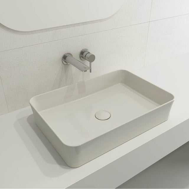 BOCCHI - Sottile Rectangle Vessel Fireclay 21.5 in. with Matching Drain Cover in Biscuit - Biscuit