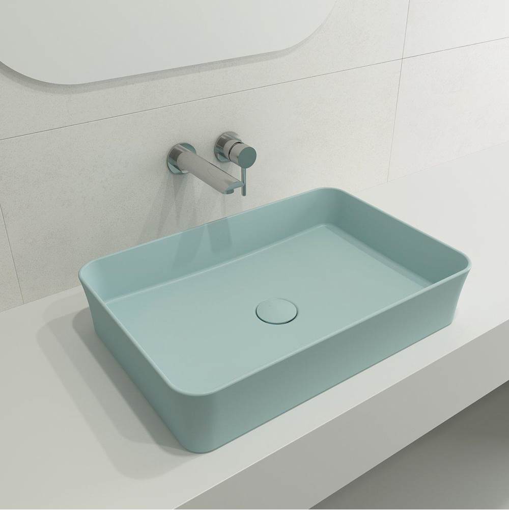 BOCCHI - Sottile Rectangle Vessel Fireclay 21.5 in. with Matching Drain Cover in Matte Ice Blue - Matte Ice Blue