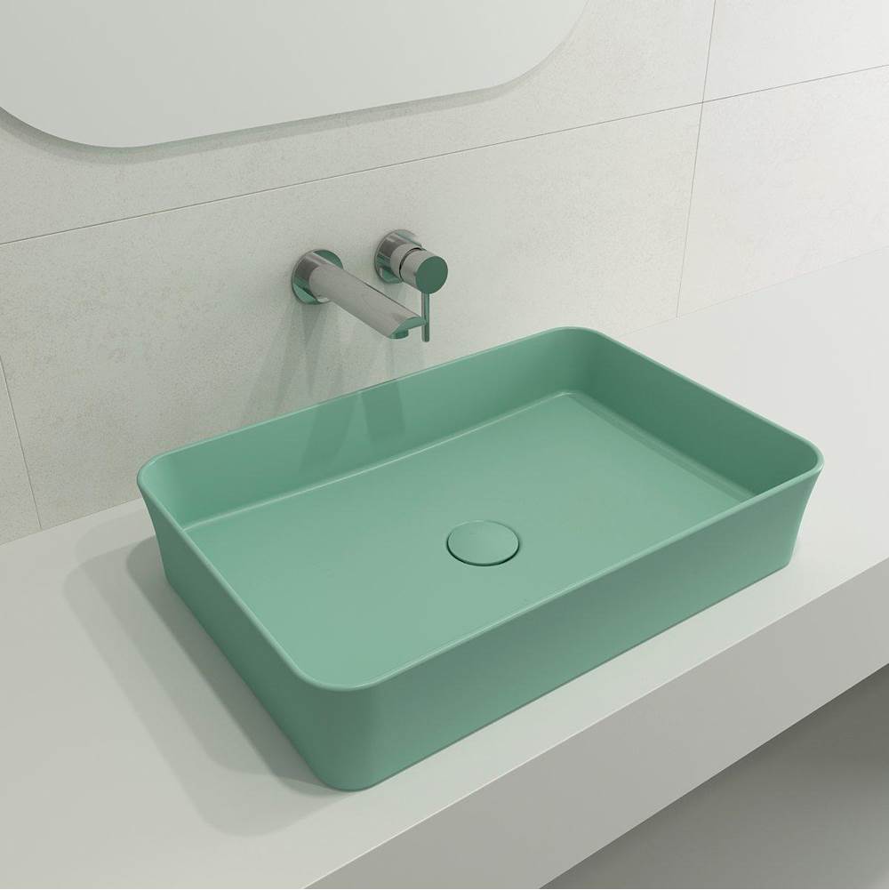 BOCCHI - Sottile Rectangle Vessel Fireclay 21.5 in. with Matching Drain Cover in Matte Mint Green - Matte Mint Green