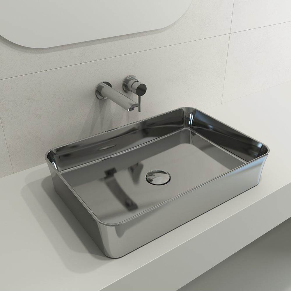 BOCCHI - Sottile Rectangle Vessel Fireclay 21.5 in. with Matching Drain Cover in Platinum - Platinum