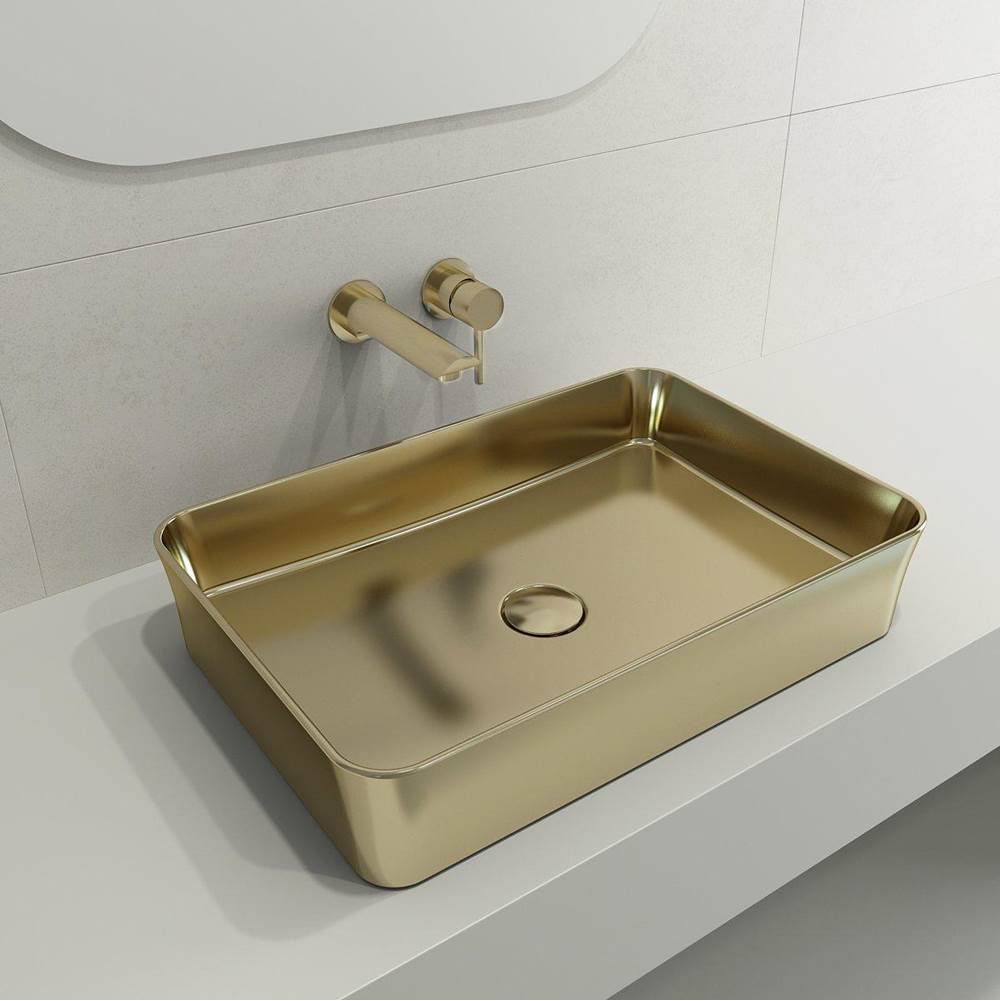 BOCCHI - Sottile Rectangle Vessel Fireclay 21.5 in. with Matching Drain Cover in Matte Gold - Matte Gold