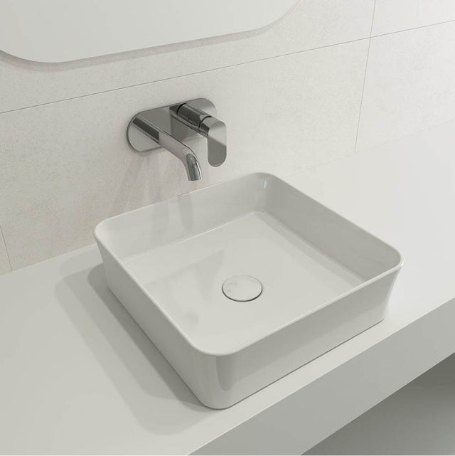 BOCCHI - Sottile Square Vessel Fireclay 15.25 in. with Matching Drain Cover in White - White