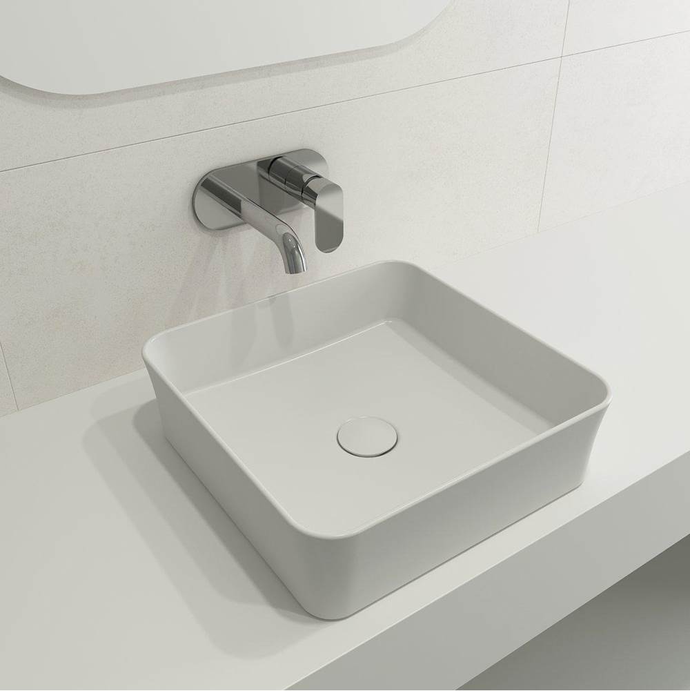 BOCCHI - Sottile Square Vessel Fireclay 15.25 in. with Matching Drain Cover in Matte White - Matte White