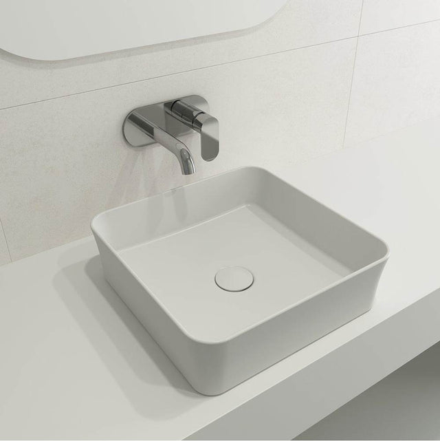 BOCCHI - Sottile Square Vessel Fireclay 15.25 in. with Matching Drain Cover in Matte White - Matte White