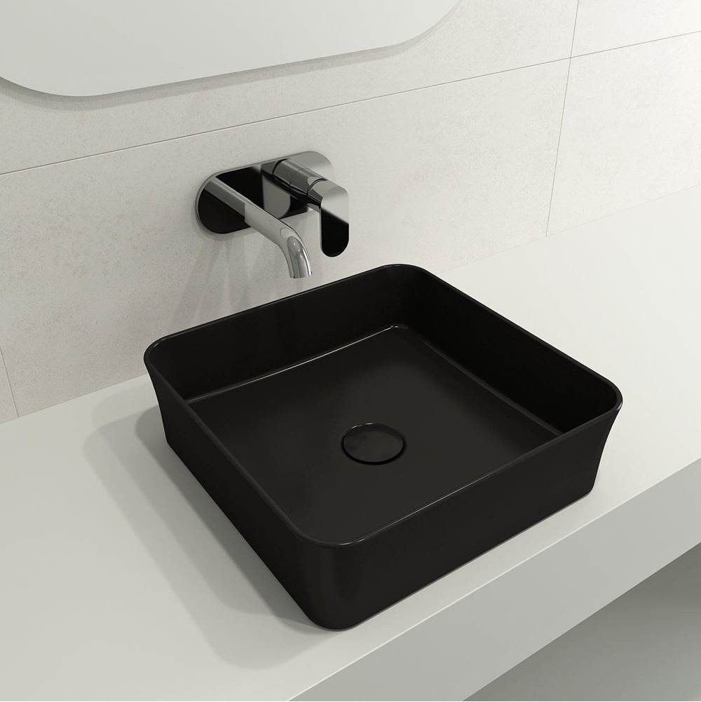 BOCCHI - Sottile Square Vessel Fireclay 15.25 in. with Matching Drain Cover in Matte Black - Matte Black