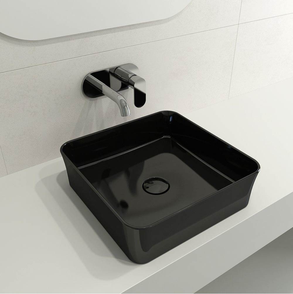 BOCCHI - Sottile Square Vessel Fireclay 15.25 in. with Matching Drain Cover in Black - Black