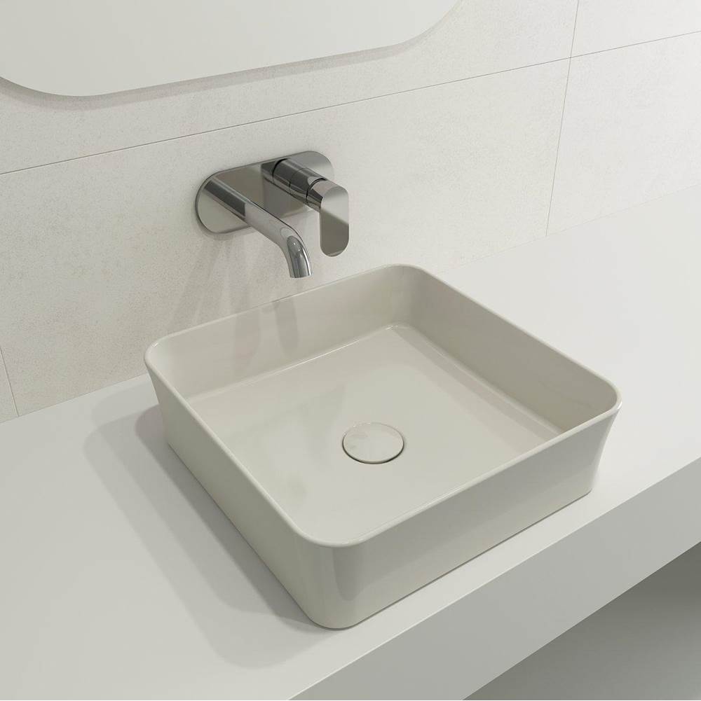 BOCCHI - Sottile Square Vessel Fireclay 15.25 in. with Matching Drain Cover in Biscuit - Biscuit