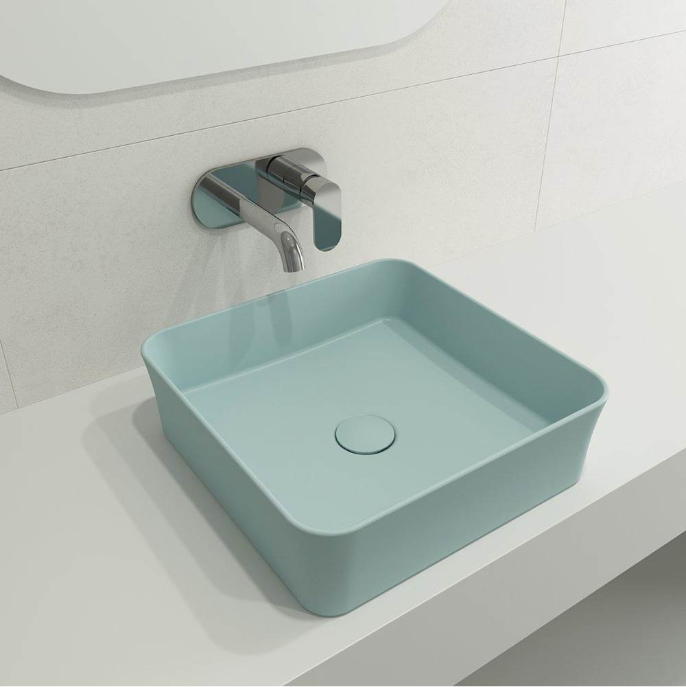 BOCCHI - Sottile Square Vessel Fireclay 15.25 in. with Matching Drain Cover in Matte Ice Blue - Matte Ice Blue
