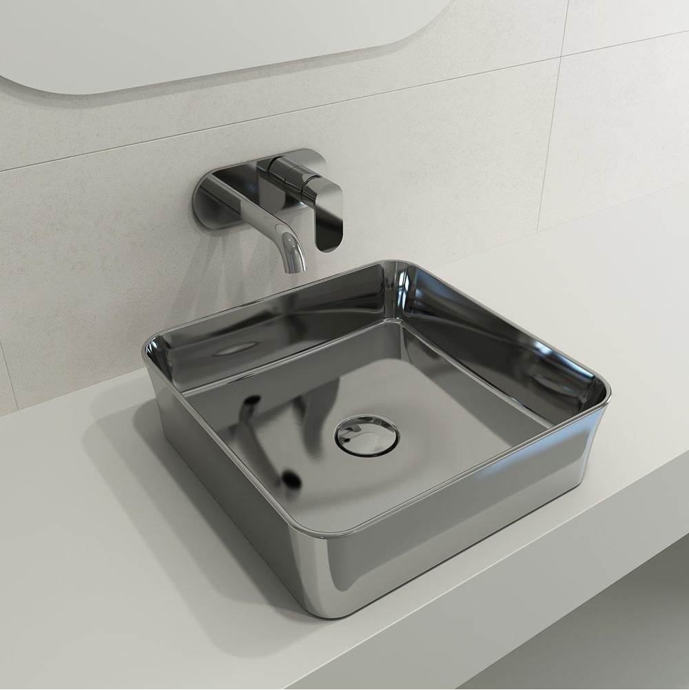 BOCCHI - Sottile Square Vessel Fireclay 15.25 in. with Matching Drain Cover in Platinum - Platinum