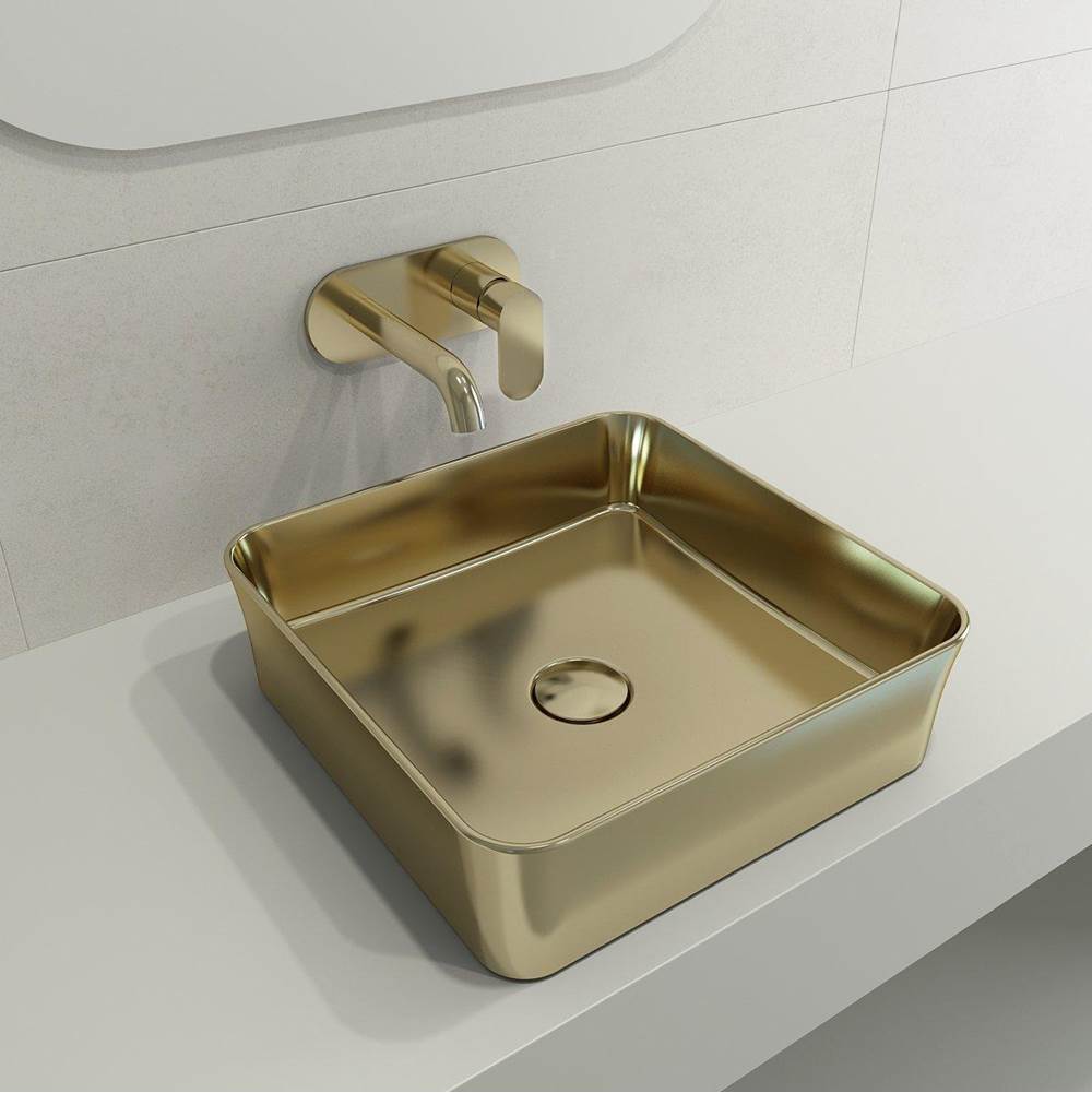 BOCCHI - Sottile Square Vessel Fireclay 15.25 in. with Matching Drain Cover in Matte Gold - Matte Gold