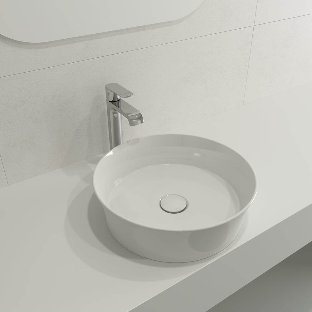 BOCCHI - Sottile Round Vessel Fireclay 15 in. with Matching Drain Cover in White - White